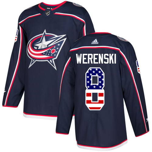 Adidas Blue Jackets #8 Zach Werenski Navy Blue Home Authentic USA Flag Stitched NHL Jersey