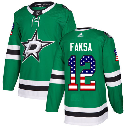 Adidas Stars #12 Radek Faksa Green Home Authentic USA Flag Stitched NHL Jersey