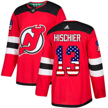 Adidas Devils #13 Nico Hischier Red Home Authentic USA Flag Stitched NHL Jersey