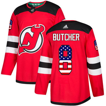 Adidas Devils #8 Will Butcher Red Home Authentic USA Flag Stitched NHL Jersey