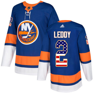 Adidas Islanders #2 Nick Leddy Royal Blue Home Authentic USA Flag Stitched NHL Jersey