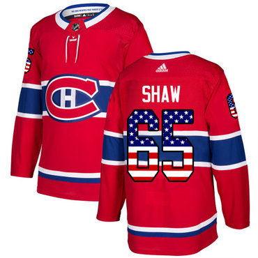 Adidas Canadiens #65 Andrew Shaw Red Home Authentic USA Flag Stitched NHL Jersey