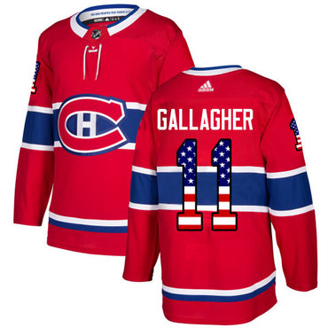 Adidas Canadiens #11 Brendan Gallagher Red Home Authentic USA Flag Stitched NHL Jersey