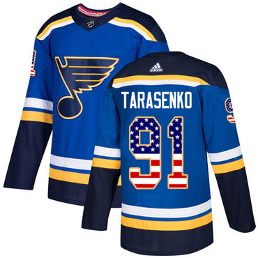 Adidas Blues #91 Vladimir Tarasenko Blue Home Authentic USA Flag Stitched NHL Jersey