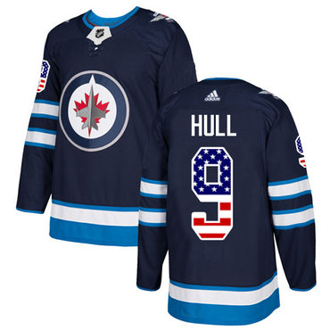 Adidas Jets #9 Bobby Hull Navy Blue Home Authentic USA Flag Stitched NHL Jersey