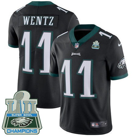 Nike Eagles #11 Carson Wentz Black Alternate Super Bowl LII Champions Men's Stitched NFL Vapor Untouchable Limited Jersey