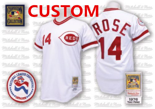 Custom Men's Cincinnati Reds 1976 White Throwback Jersey