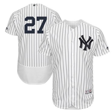 Men's New York Yankees #27 Giancarlo Stanton White Strip Flexbase Authentic Collection Stitched MLB Jersey