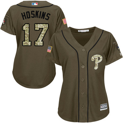 Philadelphia Phillies #17 Rhys Hoskins Green Salute to Service Women's Stitched MLB Jersey