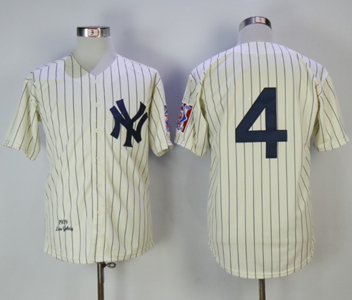 1939 New York Yankees #4 Lou Gehrig Cream Throwback Stitched MLB Jersey