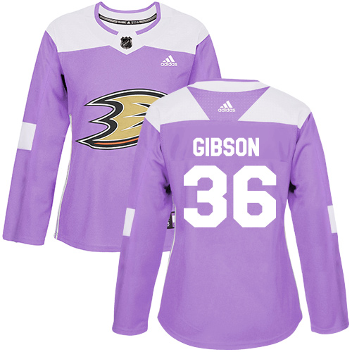 Adidas Anaheim Ducks #36 John Gibson Purple Authentic Fights Cancer Women's Stitched NHL Jersey