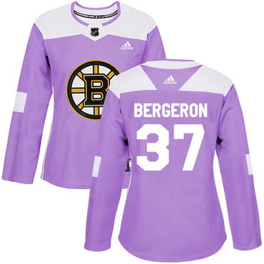 Adidas Boston Bruins #37 Patrice Bergeron Purple Authentic Fights Cancer Women's Stitched NHL Jersey