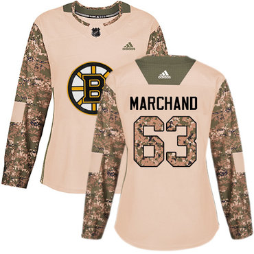 Adidas Boston Bruins #63 Brad Marchand Camo Authentic 2017 Veterans Day Women's Stitched NHL Jersey