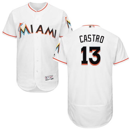 Miami marlins #13 Starlin Castro White Flexbase Authentic Collection Stitched MLB Jersey