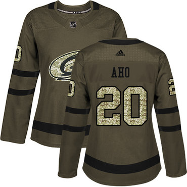 Adidas Carolina Hurricanes #20 Sebastian Aho Green Salute to Service Women's Stitched NHL Jersey