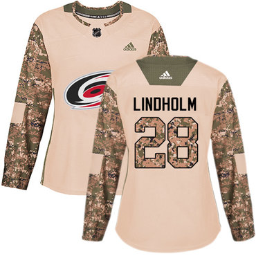 Adidas Carolina Hurricanes #28 Elias Lindholm Camo Authentic 2017 Veterans Day Women's Stitched NHL Jersey