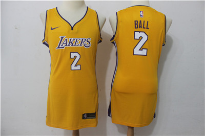 Nike Los Angeles Lakers #2 Lonzo Ball Yellow Women Swingman Jersey