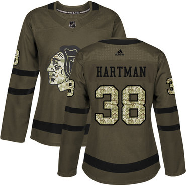 Adidas Chicago Blackhawks #38 Ryan Hartman Green Salute to Service Women's Stitched NHL Jersey