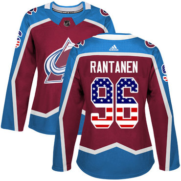 Adidas Colorado Avalanche #96 Mikko Rantanen Burgundy Home Authentic USA Flag Women's Stitched NHL Jersey