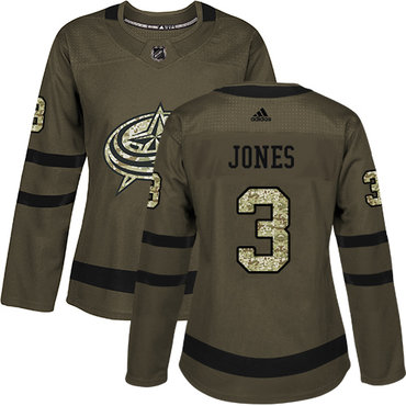 Adidas Columbus Blue Jackets #3 Seth Jones Green Salute to Service Women's Stitched NHL Jersey