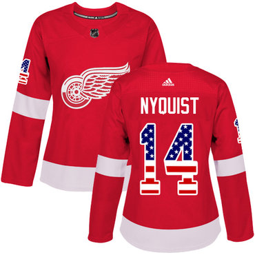 Adidas Detroit Red Wings #14 Gustav Nyquist Red Home Authentic USA Flag Women's Stitched NHL Jersey