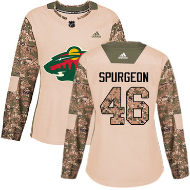 Adidas Minnesota Wild #46 Jared Spurgeon Camo Authentic 2017 Veterans Day Women's Stitched NHL Jersey