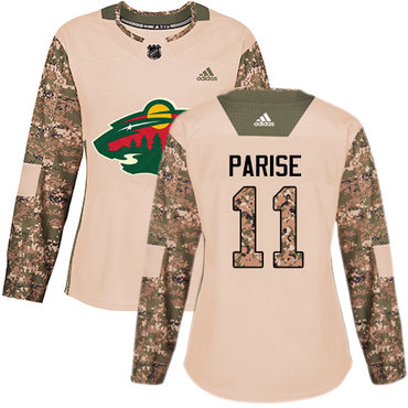 Adidas Minnesota Wild #11 Zach Parise Camo Authentic 2017 Veterans Day Women's Stitched NHL Jersey