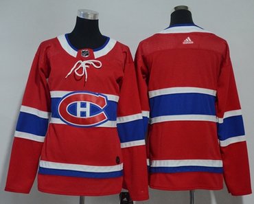 Adidas Montreal Canadiens Blank Red Home Authentic Women's Stitched NHL Jersey