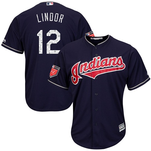 Cleveland Indians #12 Francisco Lindor Navy Blue 2018 Spring Training Cool Base Stitched MLB Jersey