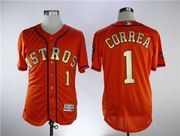 Men's Houston Astros #1 Carlos Correa Orange New Gold Program Flexbase Stitched MLB Jersey