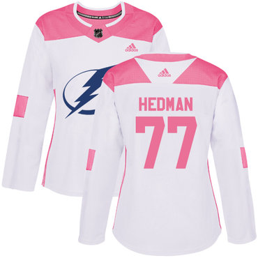 Adidas Tampa Bay Lightning #77 Victor Hedman White Pink Authentic Fashion Women's Stitched NHL Jersey