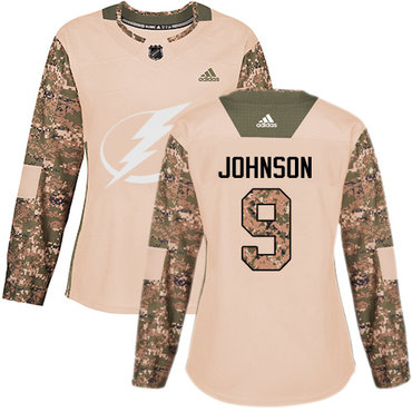 Adidas Tampa Bay Lightning #9 Tyler Johnson Camo Authentic 2017 Veterans Day Women's Stitched NHL Jersey