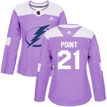 Adidas Tampa Bay Lightning #21 Brayden Point Purple Authentic Fights Cancer Women's Stitched NHL Jersey