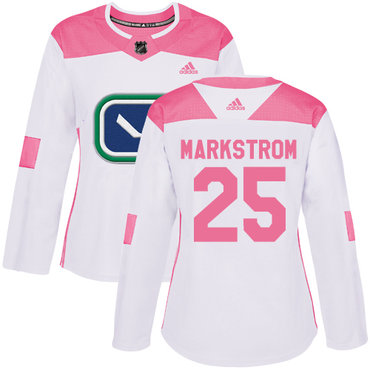 Adidas Vancouver Canucks #25 Jacob Markstrom White Pink Authentic Fashion Women's Stitched NHL Jersey