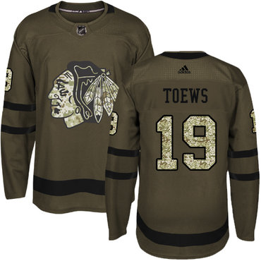 Adidas Blackhawks #19 Jonathan Toews Green Salute to Service Stitched Youth NHL Jersey