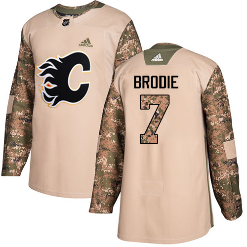 Adidas Flames #7 TJ Brodie Camo Authentic 2017 Veterans Day Stitched Youth NHL Jersey