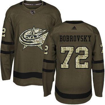 Adidas Blue Jackets #72 Sergei Bobrovsky Green Salute to Service Stitched Youth NHL Jersey