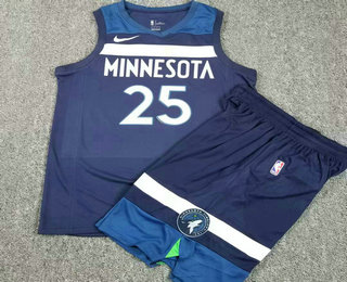 Men's Minnesota Timberwolves #25 Derrick Rose New Navy Blue 2017-2018 Nike Swingman Stitched NBA Jersey With Shorts