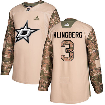 Adidas Dallas Stars #3 John Klingberg Camo Authentic 2017 Veterans Day Youth Stitched NHL Jersey