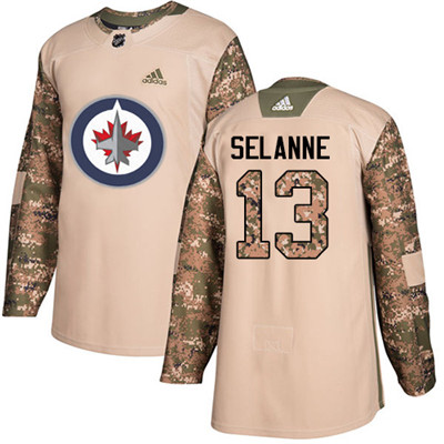 Adidas Winnipeg Jets #13 Teemu Selanne Camo Authentic 2017 Veterans Day Stitched Youth NHL Jersey