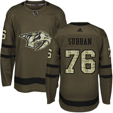 Adidas Nashville Predators #76 P.K Subban Green Salute to Service Stitched Youth NHL Jersey