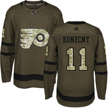 Adidas Philadelphia Flyers #11 Travis Konecny Green Salute to Service Stitched Youth NHL Jersey