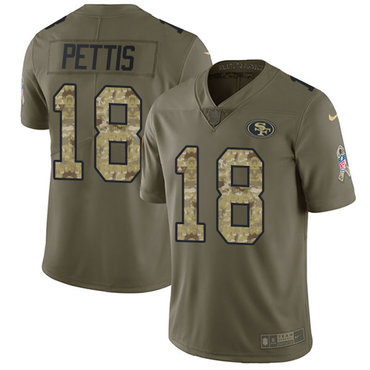 Nike 49ers #18 Dante Pettis Olive Camo Youth Stitched NFL Limited 2017 Salute to Service Jersey