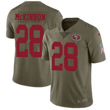 Nike 49ers #28 Jerick McKinnon Olive Youth Stitched NFL Limited 2017 Salute to Service Jersey