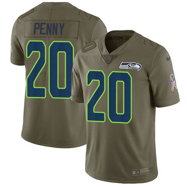 Nike Seahawks #20 Rashaad Penny Olive Youth Stitched NFL Limited 2017 Salute to Service Jersey