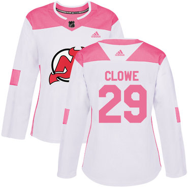 Adidas New Jersey Devils #29 Ryane Clowe White Pink Authentic Fashion Women's Stitched NHL Jersey