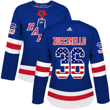 Adidas New York Rangers #36 Mats Zuccarello Royal Blue Home Authentic USA Flag Women's Stitched NHL Jersey