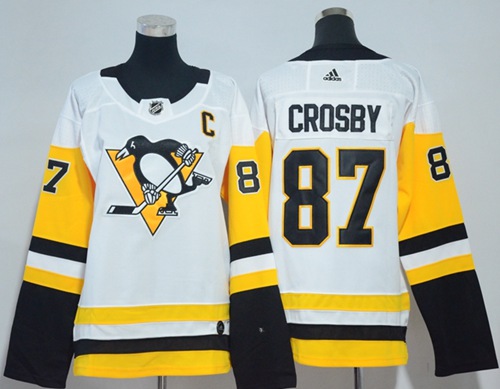 Adidas Pittsburgh Penguins #87 Sidney Crosby White Road Authentic Women's Stitched NHL Jersey