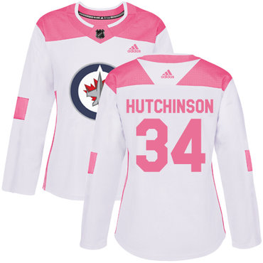 Adidas Winnipeg Jets #34 Michael Hutchinson White Pink Authentic Fashion Women's Stitched NHL Jersey