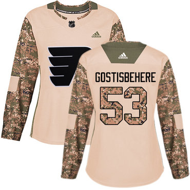 Adidas Philadelphia Flyers #53 Shayne Gostisbehere Camo Authentic 2017 Veterans Day Women's Stitched NHL Jersey